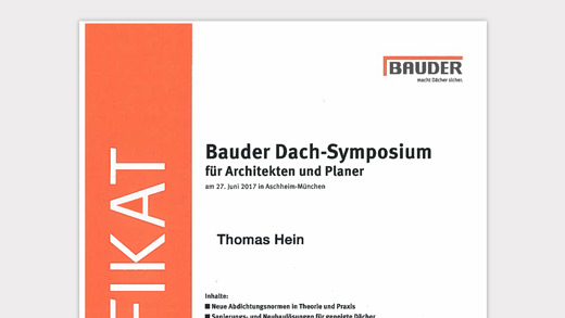 Zertifikat Bauder Dach-Symposium